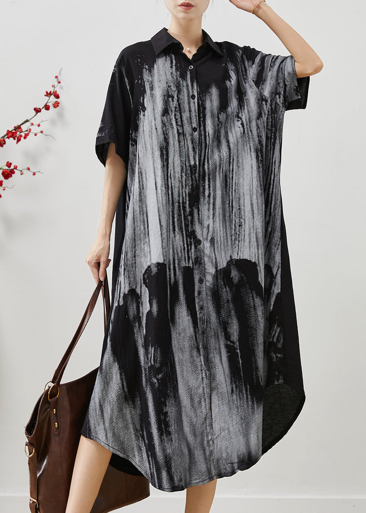 Boho Black Oversized Print Cotton Shirt Dresses Summer