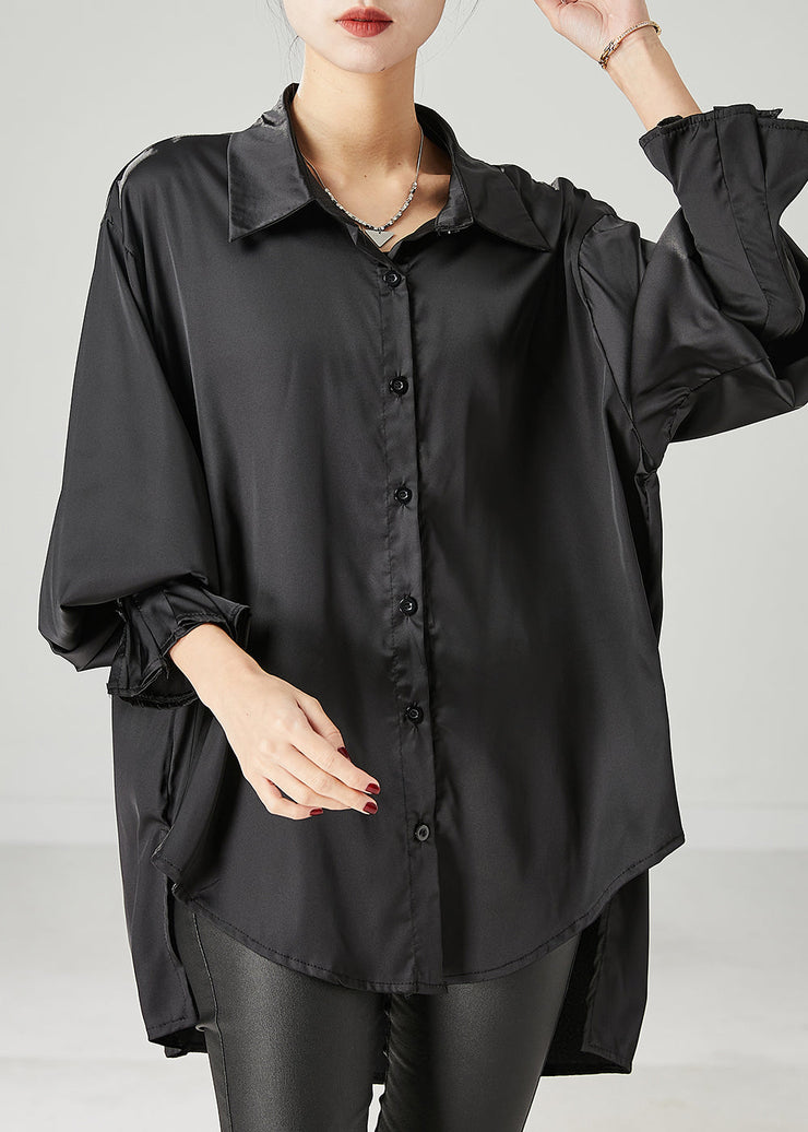 Boho Black Oversized draping Chiffon Blouses Spring