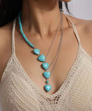 Boho Blue Stainless Steel Turquoise Love Pendant Necklace