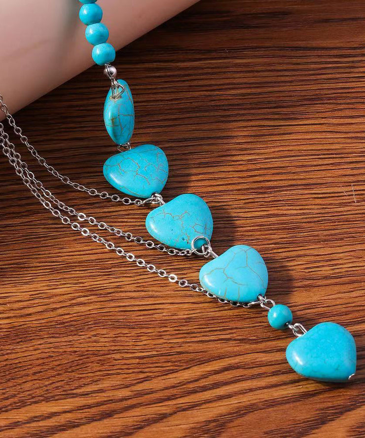 Boho Blue Stainless Steel Turquoise Love Pendant Necklace