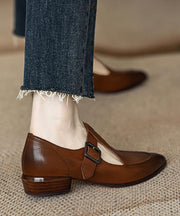 Boho Brown Sheepskin Splicing Buckle Strap Flats Shoes