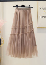 Boho Brown Wrinkled Patchwork Bow Tulle Skirt Spring