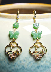 Boho Butterfly Jade Collocation 14K Gold Drop Earrings