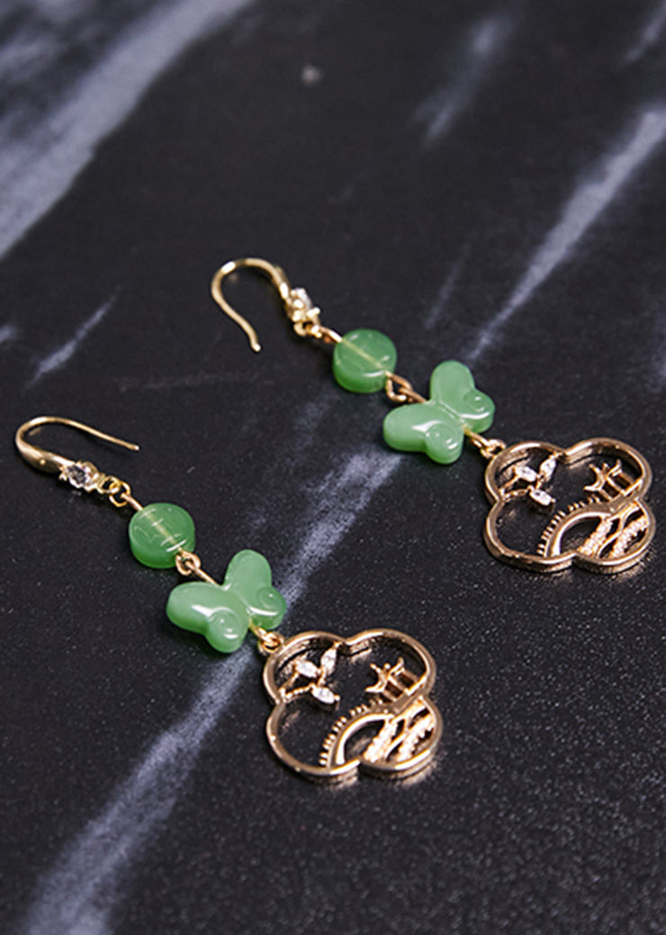 Boho Butterfly Jade Collocation 14K Gold Drop Earrings