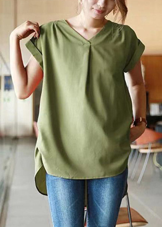 Boho Caramel V Neck Solid Chiffon T Shirt Short Sleeve