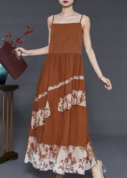 Boho Coffee Patchwork Chiffon Spaghetti Strap Dress Summer