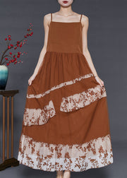 Boho Coffee Patchwork Chiffon Spaghetti Strap Dress Summer