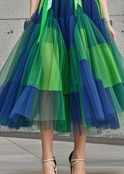 Boho Colorblock Elastic Waist Patchwork Tulle Skirt Summer