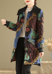 Boho Floral Pockets Thick Warm Fine Cotton Filled Coat Winter