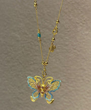 Boho Gold Sterling Silver Overgild Butterfly Hollow Out Pendant Necklace