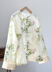 Boho Green Embroidered Button Organza Shirts Fall