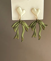 Boho Green Metal Love Bow Drop Earrings