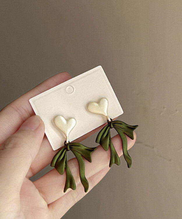 Boho Green Metal Love Bow Drop Earrings