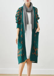 Boho Green Oversized Patchwork Pockets Knit Cardigan Fall