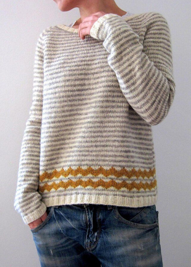 Boho Grey Striped O Neck Cozy Knit Sweaters Fall