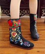 Boho Handmade Comfy Red Embroidery Wedge Boots