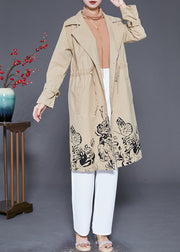 Boho Khaki Cinched Print Cotton Coat Outwear Fall