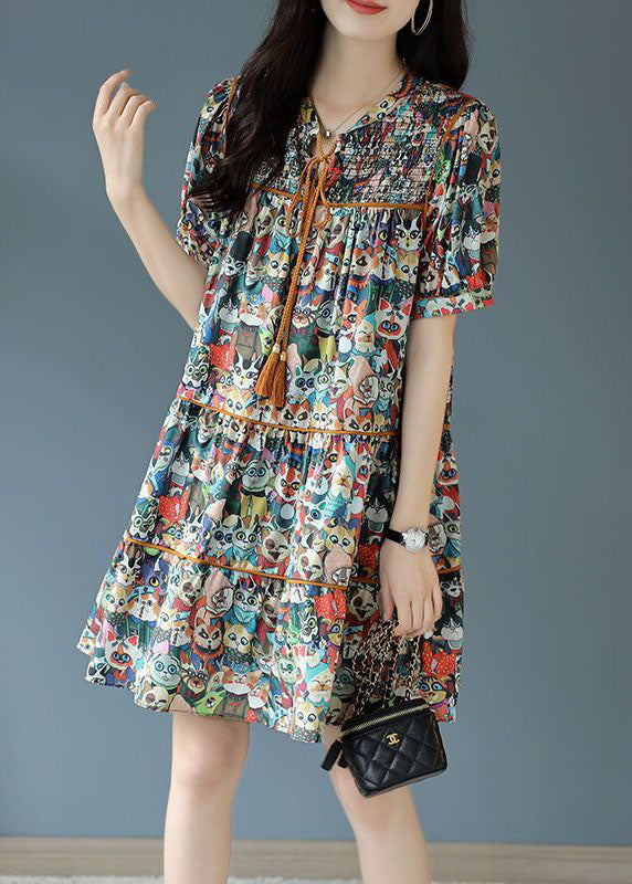 Boho Lace Up Animal Print Chiffon Vacation Dress Summer