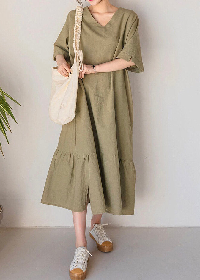 Boho Light Green O-Neck Patchwork Long Dresses Summer