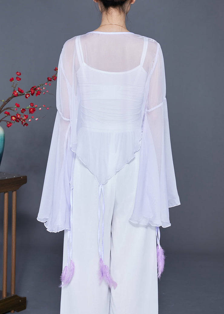 Boho Light Purple Butterfly Embroideried Chiffon Cardigan Flare Sleeve