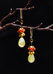 Boho Light Yellow Water Droplet Dog Gilding Drop Earrings