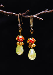 Boho Light Yellow Water Droplet Dog Gilding Drop Earrings