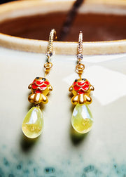 Boho Light Yellow Water Droplet Dog Gilding Drop Earrings