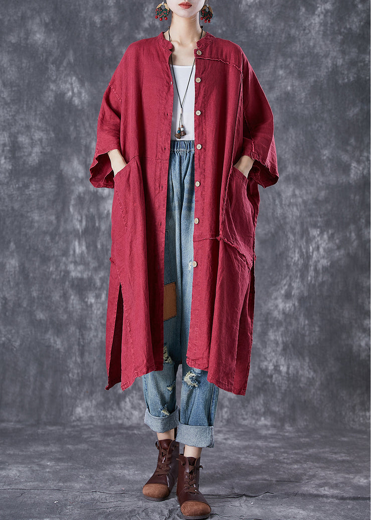 Boho Mulberry Oversized Patchwork Side Open Linen Long Cardigan Summer