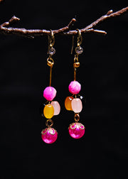 Boho Multicolour Jade And Pearl Drop Earrings