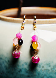 Boho Multicolour Jade And Pearl Drop Earrings