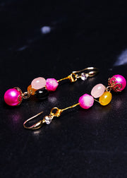 Boho Multicolour Jade And Pearl Drop Earrings