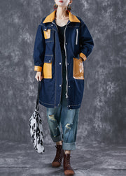 Boho Navy Oversized Patchwork Pockets Denim Coat Outwear Fall