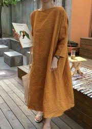 Boho Orange O Neck Patchwork Cotton Loose Dress Spring