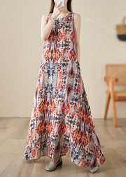 Boho Orange Print Cozy Long Dresses Sleeveless