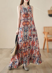 Boho Orange Print Cozy Long Dresses Sleeveless