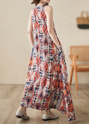 Boho Orange Print Cozy Long Dresses Sleeveless