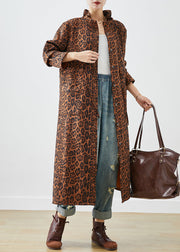 Boho Oversized Leopard Print Cotton Trench Coats Fall