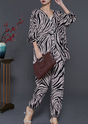 Boho Oversized Zebra Pattern Cotton Two Pieces Set Spring