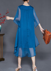 Boho Peacock Blue Oversized Chiffon Long Dress Summer