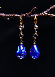 Boho Peacock Blue Water Droplet Gem Stone Drop Earrings