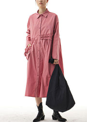 Boho Pink Ruffled Patchwork Cotton Shirts Dresses Spring