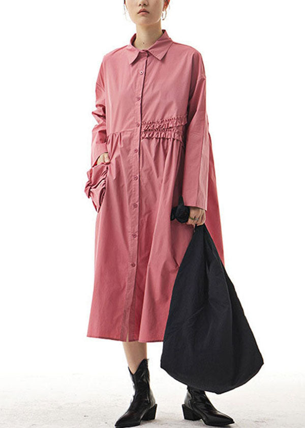 Boho Pink Ruffled Patchwork Cotton Shirts Dresses Spring