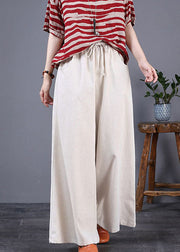 Boho Purple Pockets Elastic Waist Cotton Wide Leg Pants Summer