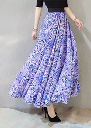 Boho Purple Wrinkled Print Exra Large Hem Loose Cotton Skirts Spring