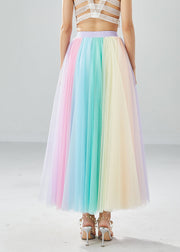 Boho Rainbow Elastic Waist Exra Large Hem Tulle Pleated Skirts Summer