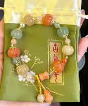 Boho Rainbow Jade Pumpkin Gourd Beading Charm Bracelet