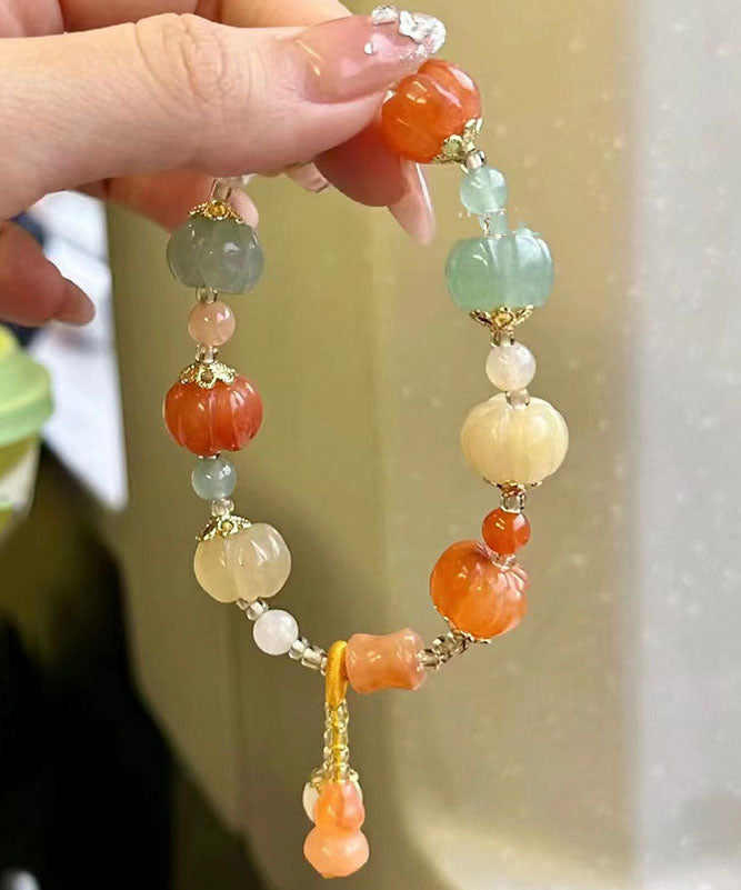 Boho Rainbow Jade Pumpkin Gourd Beading Charm Bracelet