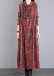 Boho Red Peter Pan Collar Print Patchwork Cotton Long Dress Fall