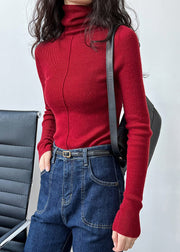 Boho Red Turtleneck Cotton Knit Sweaters Fall