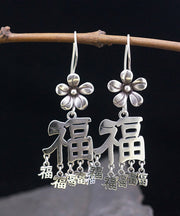 Boho Silk Sterling Silver Blessing Floral Tassel Drop Earrings